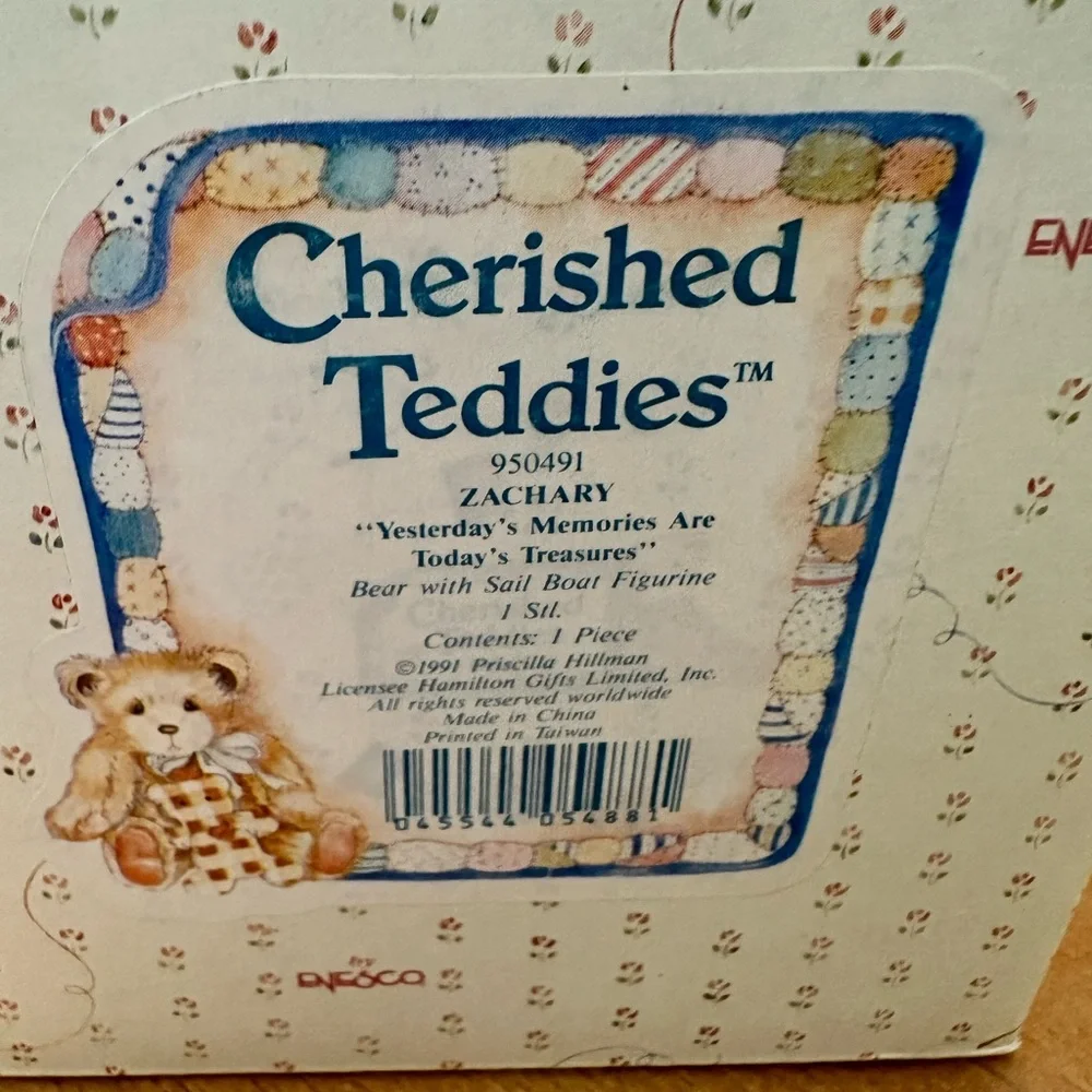 VINTAGE ~ Cherished Teddies ~ ZACHARY ~ Bear with Sail Boat Figurine